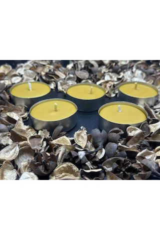 5+5 10 Adet Doğal Bal Mumu Tealight Ve Doğal Soya Mumu-buhurdanlık Büyük Boy Çap:5,5 Cm Beyaz Ve Bal