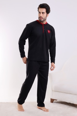 Wordex Flkn 7202 Polar Kışlık Erkek Ev Pijama Takımı Uyku Takımı Siyah