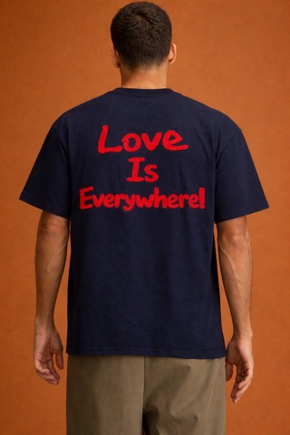 Cool Tarz Erkek Oversize Tişört "love Is Everywhere" Baskılı Basic Pamuklu T-shirt Lacivert Lacivert