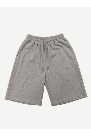 Machi Makiteks Kadın Mavi Gri İkili Rahat Kesim Beli Lastikli Cepli Penye Şort Günlük Basic Rejenere Sweat Bermuda Gri - Mavi