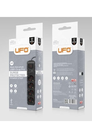 Yeni 4lü Akım Korumalı Grup Priz 1,5 Metre Bakır Kablolu, 5v 2,4a Usb Ve Type-c İle Şarj, Anahtarlı Topraklı Priz, Sürekli Koruma, 16a 250v, Max 3500w Aşırı Yük Koruması, 1,5m. Siyah Renk
