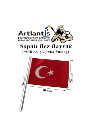 Sopalı Bez Bayrak 20x30 Cm 1 Adet Saplı Bayrak Ay Yıldız Plastik Çıtalı 20 30 Bez Bayrak Mill Bayram Kutlama