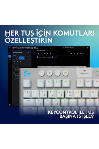 Logitech G915 X Lightspeed Tkl Düşük Profilli Rgb Aydınlatmalı Gl Blue Pc/mac Için Kablosuz Ingilizce Q Oyun Klavyesi, Beyaz