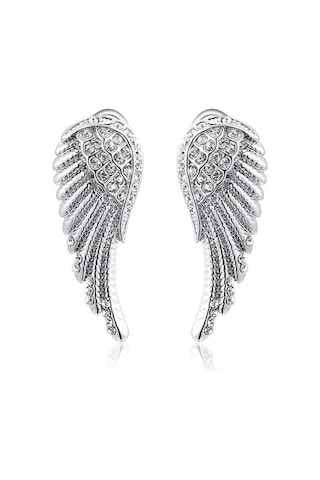 Beyaz Altın Kadın 9k Altın Kaplama Melek Kanatları Kristal Kulak Çıtçıt Lüks Küpe Takı
