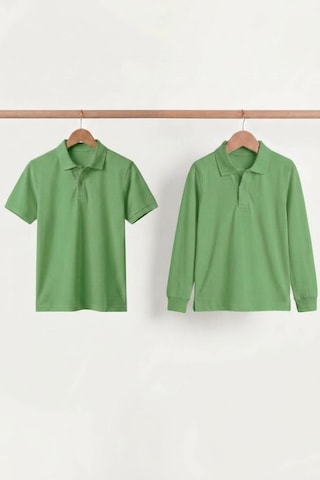 Nacar Store Unisex Çocuk Uzun Ve Kısa Kollu Polo Yaka Okul Tişörtü 2'li Set Fıstık Yeşil