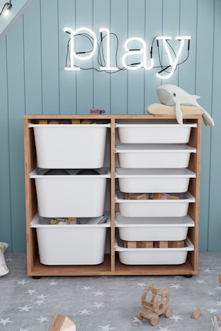 9 Sepetli Dolap Çok Amaçlı Dolap Oyuncak Dolabı Çağla Çam Kahverengi