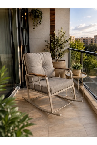 Nesta Metal İskeletli Konfor Sallanan Sandalye - Bahçe, Balkon Ve Ev İçi Sallanır Koltuk Cappuccino