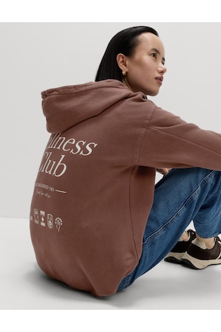 Marks & Spencer Saf Pamuk Grafik Baskılı Kapüşonlu Sweatshirt T41003216C Kahverengi