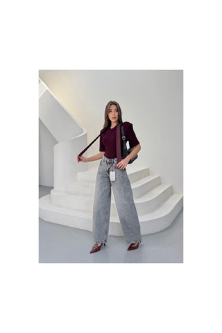 Meecy Yüksek Bel Wide Leg Salaş Jean Pantolon - Gri Gri