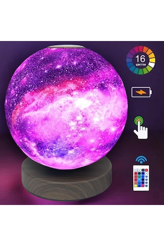Quenlite Qc-426 Led Ay Gece Lambası Işık 3d Galaksi Dolunay Görünüm 15 Cm Çap Renkli Işık