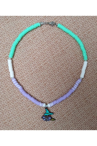Yeşil Mor Kedi Boncuk Fimo Kolye Renkli Kadın Kolye PYTKFIMOKLYE0 Gümüş