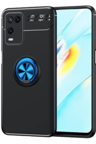 Oppo A54 4g Kılıf Yüzüğü Stant Ve Araç Tutucu Olabilen Şık Esnek Premium Silikon Kapak Ryc/ravel Siyah - Mavi