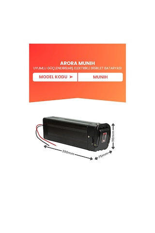 Arora Munıh Uyumlu 36v 20ah Elektrikli Bisiklet Bataryası Siyah