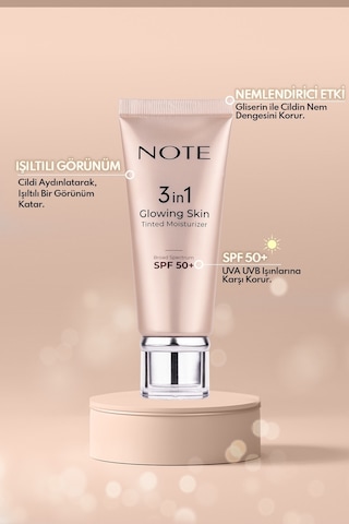 Note Cosmetics Cosmetics 3 in 1 Glowing Skin Tinted Moisturizer SPF50 Işıltılı Aydınlatıcı Krem 30 ML
