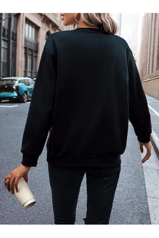 Unisex Oversize Siyah Atlanta Baskılı Bisiklet Yaka Sweatshirt Siyah