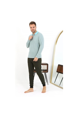 Akbeniz Erkek Polo Yaka Uzun Kol Penye Pijama Takımı 6862 Su Yeşili Su Yeşili