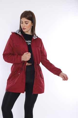 Escetic Kadın Bordo Rüzgarlık Sabit Kapüşonlu Desenli Astarlı Su İtici Mevsimlik İnce Ceket 6562-3580-bordo Bordo