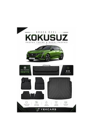 Peugeot 308 2025 Model Aracınıza Özel 4d Karbonlu Kauçuk Paspas Takımı Ve Bagaj Havuzu