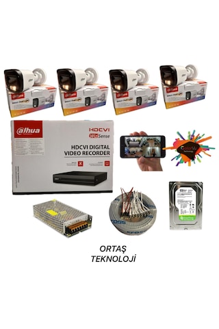 Dahua 4 Kameralı Gece Renkli 4 Kanal 1 Tb Hdd Cctv 0,50 Kablo