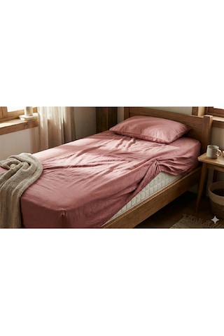 Maki Home %100 Pamuklu Gül Kurusu 100x200+50x70 Cm Tek Kişilik Lastikli Çarşaf Takımı Gül Kurusu