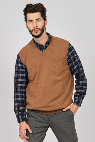 Arslanlı Erkek Lambswool V Yaka Süveter 0767991 Oranj-Kahve Melanj