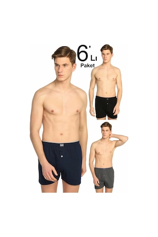 Tutku 6 Lı Paket Erkek Penye Boxer Düğmeli Havlu Bel Baksır Pamuk KARIŞIK