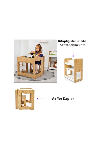 Martı Montessori Çocuk Oyun Çalışma Aktivite Masası ve Sandalye 4-6 Yaş Ahşap