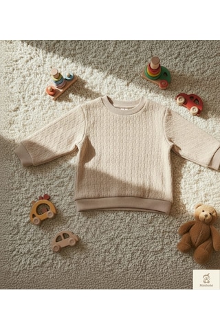 Nanica Kids Minibohe Çocuk Jakarlı Sweatshirt Bej Bej