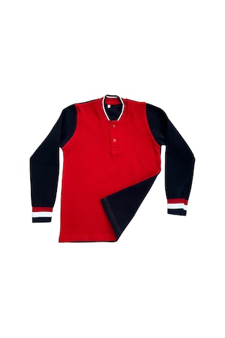 Çocuk Pamuklu Yumuşak Dokulu Hakim Yaka Kırmızı Arkası Lacivert Sweatshirt Kırmızı