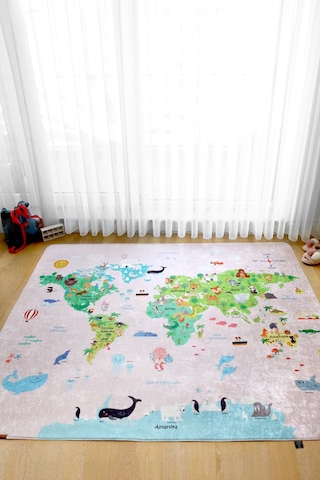Dünya Haritası Oyun Matı 120x160 cm Bebek Çocuk Halısı Pembe Yenidoğan Yumuşak Aktivite Etkinlik Örtüsü