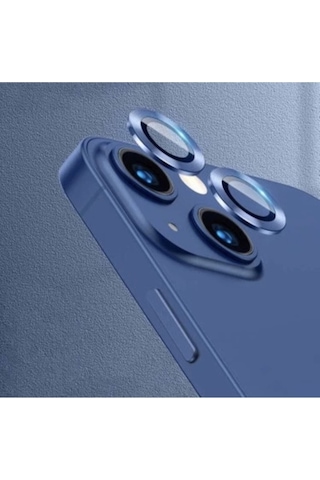 Apple Uyumlu iPhone 13 Mini Kamera Koruyucu Lens Mercek Metal Çerçeveli 2li Set Mavi Blue