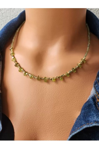 Peridot Taşı Minimal Kolye Yeşil