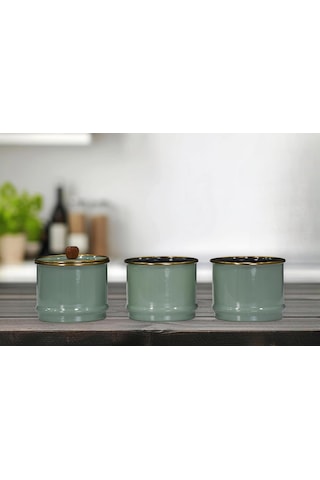 Lexroo Soft Green Emaye Katlı Baharatlık Seti Çok Renkli