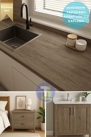 Technojet Premium Seri Kendinden Yapışkanlı Ahşap Desenli Pvc Kaplama 60cmx500cm Vizon