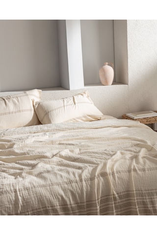 Madame Coco Breville Tek Kişilik Müslin İpliği Boyalı Lastikli Nevresim Takımı - Ekru/haki 8684427207598 Çok Renkli