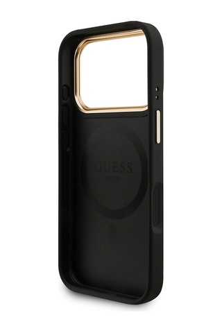 Apple Uyumlu iPhone 17 Pro Kılıf Guess Lisanslı M-safeli 4g Metal Büyük Logolu Kartlıklı Kapak Siyah Siyah