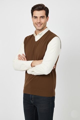 Erkek V Yaka Süveter Çelik Örgü Regular Kalıp Bgl-st04839 Taba