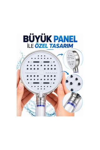 Büyük Panelli 6 Farklı Su Modlu Filtreli Duş Başlığı Beyaz Tasarım - Lisinya Çok Renkli