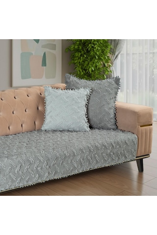 Ponela Bohem Ponponlu Koltuk Örtüsü 90x200 Cm Sadece Oturma Alanı 1 Adet - Gri