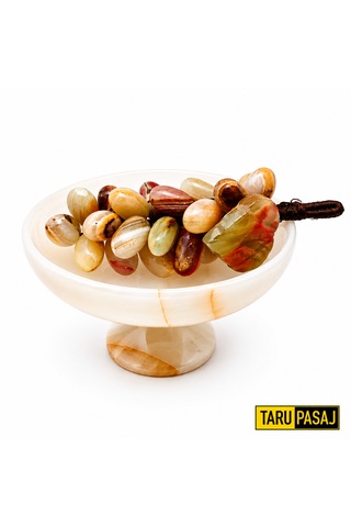 Feng Shui Bereket Üzümü Ve Van Taşı Ayaklı Çanak Seti 30 Taneli Doğal Taş Üzüm Salkımı Dekor 5 İnç El Yapımı Çanak Kahverengi
