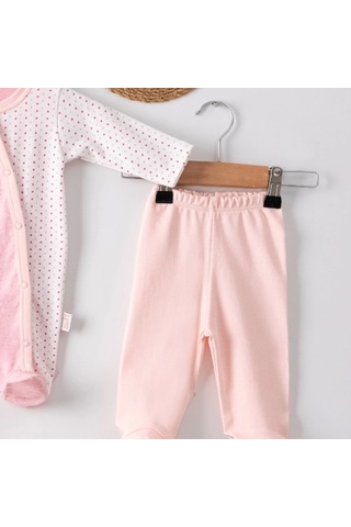 Candar 3 Ay Kelebek Nakışlı Puanlı Tulumlu Kız Bebek 5'li Set Pembe