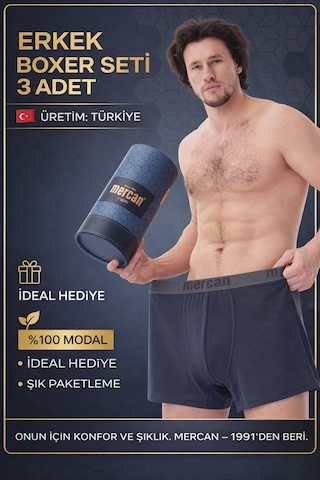 Mercan 3'lü Antrasit Modal Boxer