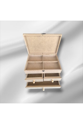 Ahşap Boyanabilir- Ham Mdf- 3 Çekmeceli-4bölmeli Organizer Kutu