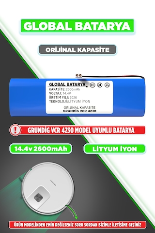 Grundig Vcr 4230 Uyumlu Robot Süpürge Bataryası 14.4v 2600mah Li-ion Pil  Kapasite