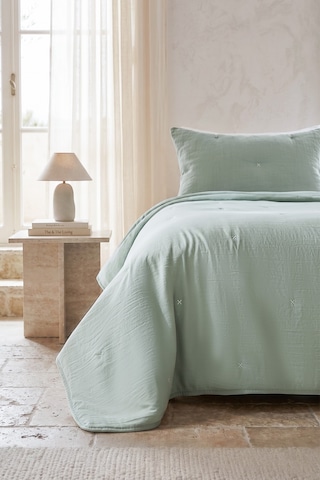 Ocean Home Textile Nakışlı Mint Tek Kişilik Yatak Örtüsü Seti 1 Adet 180 X 230 / 1 Adet 50 X 70 Cm