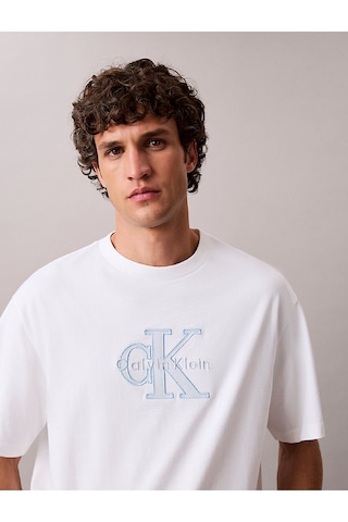 Calvin Klein Lv04rf819g Elevated Monologo Erkek Tişört Beyaz
