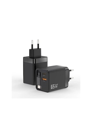 65w Süper Hızlı Şarj Cihazı Dahili Type-c Kablo Usb-c & Usb-a Çıkış Çoklu Cihaz Desteği