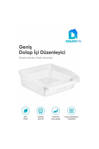 Geniş Dolap İçi Düzenleyici Sepet 30x27x9 Cm Saplı Mutfak Kiler Banyo Organizeri beyaz