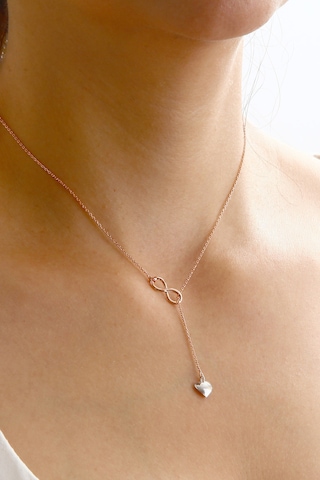 Sonsuzluk Motifli Gümüş Sallantılı Kalp Kolye Rose Gold