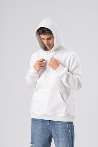 Coal City Erkek 3 İplik Şardonlu Oversize Kapüşonlu Sweatshirt Yumuşak Dokulu Beyaz